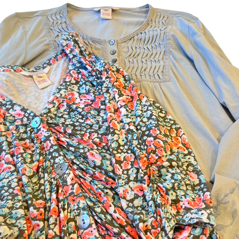 Sundance Size Large Top Bundle Boho Pintuck Tunic & Floral Ruched Blouse